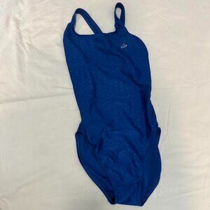 blue one-piece swim suit